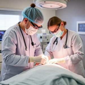 An anesthesia tech ensuring patient safety and supporting the surgical team in the OR